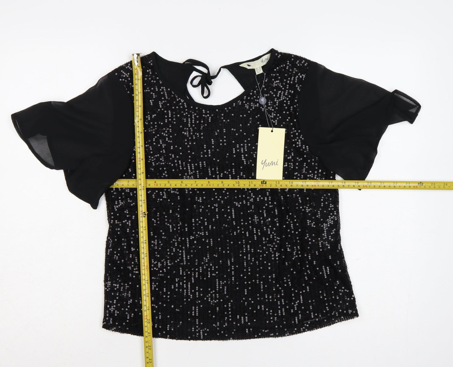 Yumi Women Black Sequin Tunic Blouse Size 10 Party Top