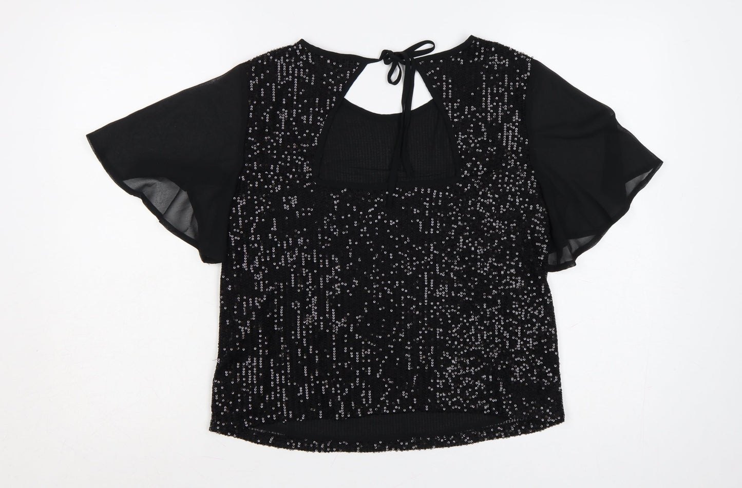 Yumi Women Black Sequin Tunic Blouse Size 10 Party Top