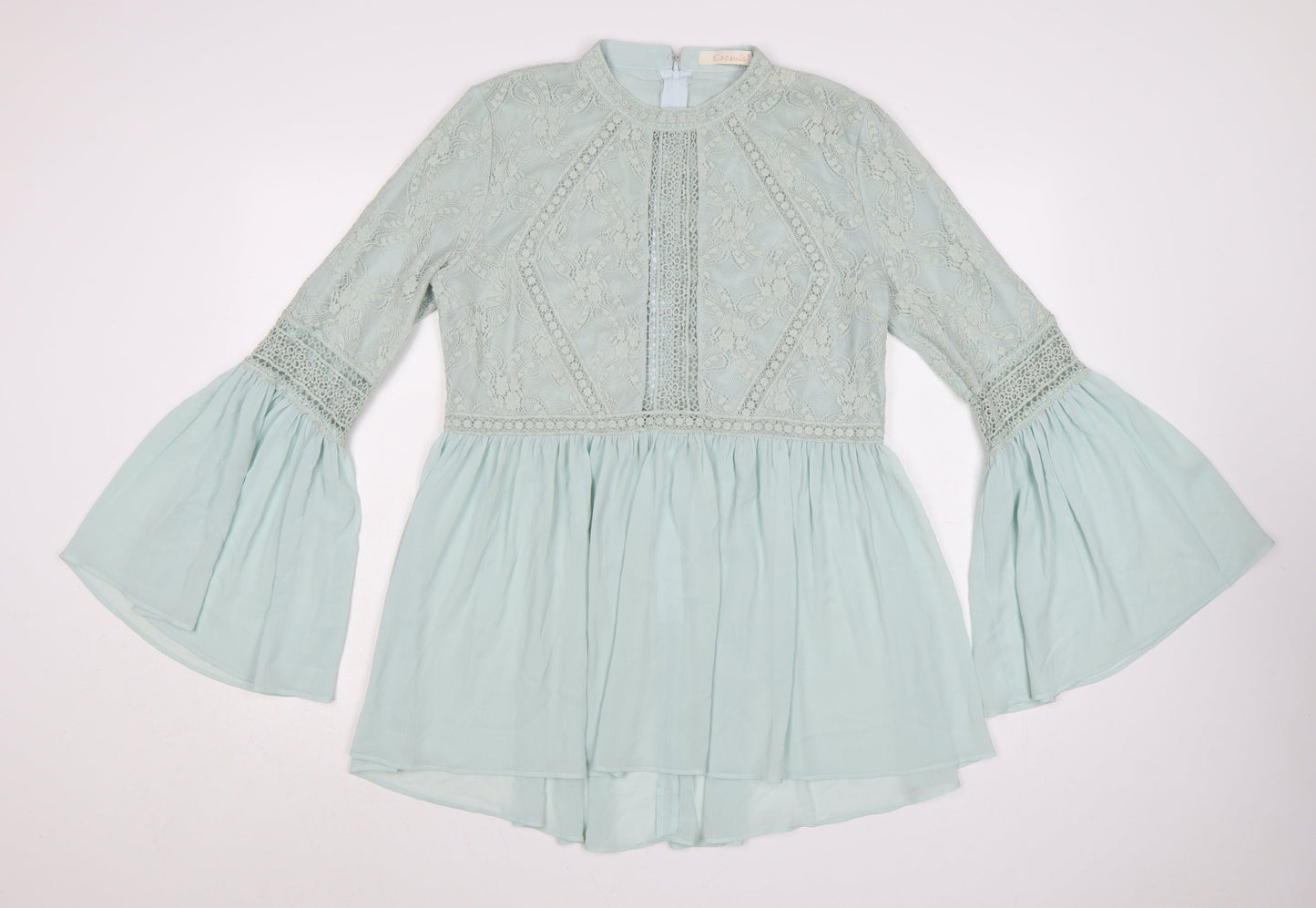 Capsule Women’s Green Lace A-Line Short Dress Size L Long Bell Sleeve