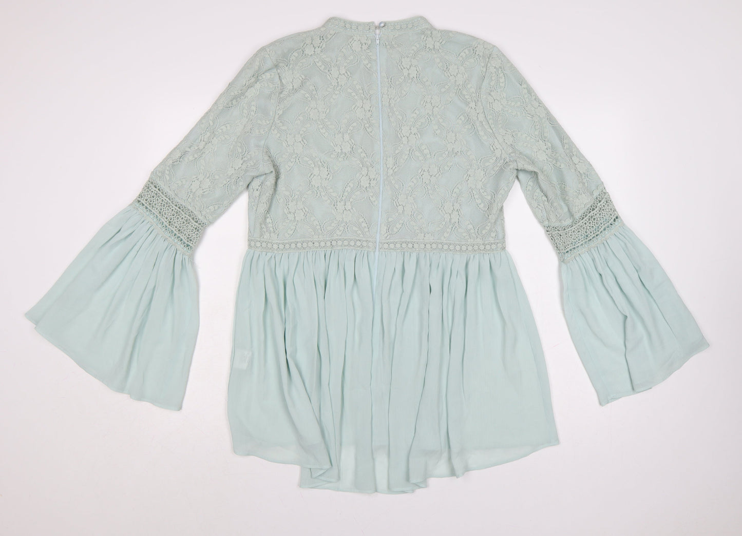 Capsule Women’s Green Lace A-Line Short Dress Size L Long Bell Sleeve