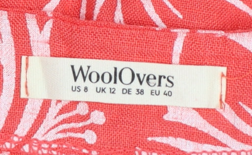 WoolOvers Women Red Linen Floral Shift Dress Size 12 V-Neck