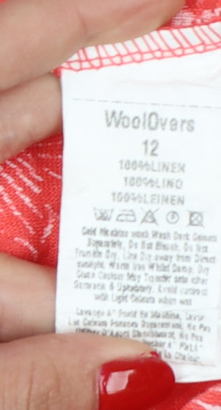 WoolOvers Women Red Linen Floral Shift Dress Size 12 V-Neck