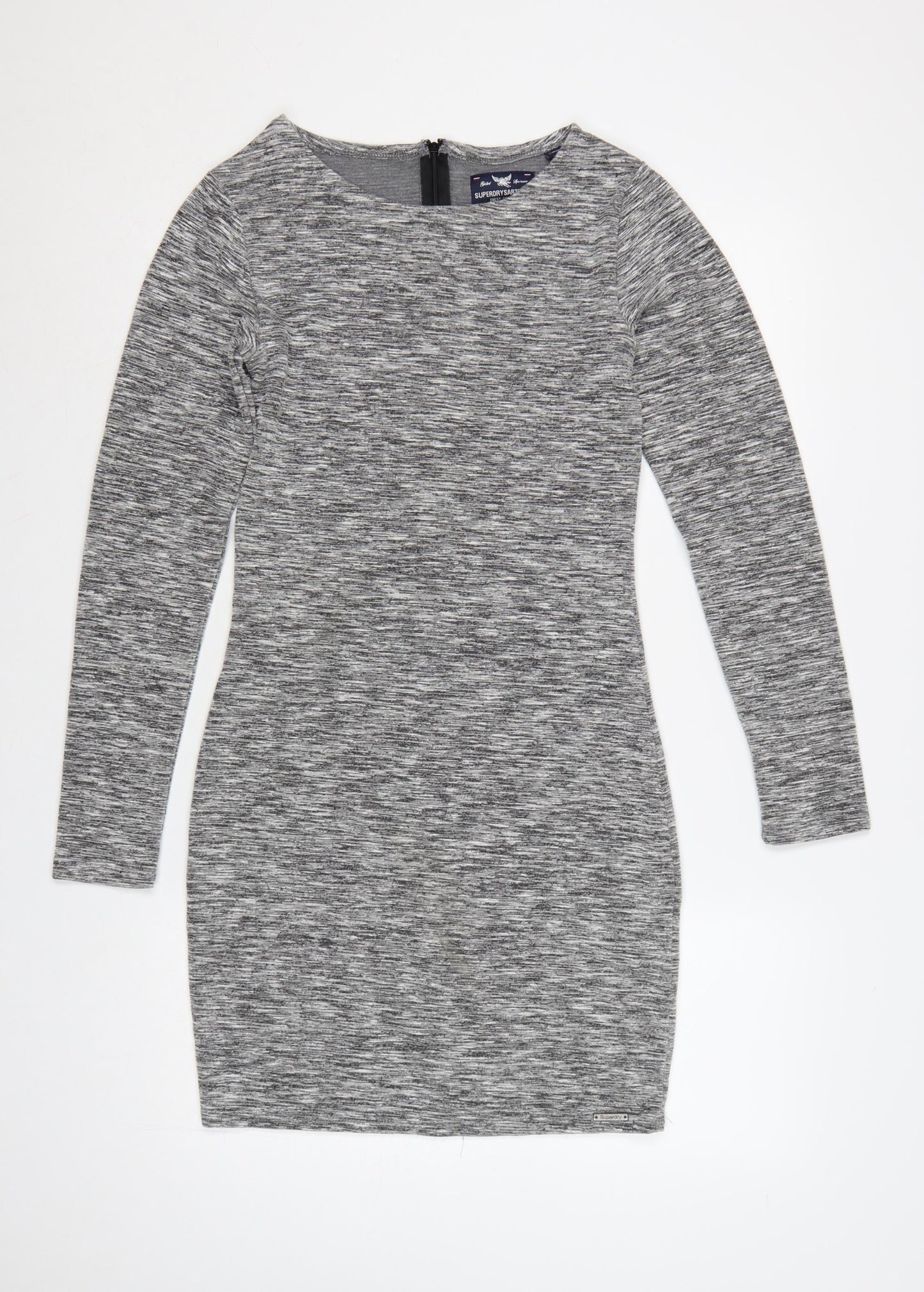 Superdry Women Grey Bodycon Jersey Dress Size M Long Sleeve