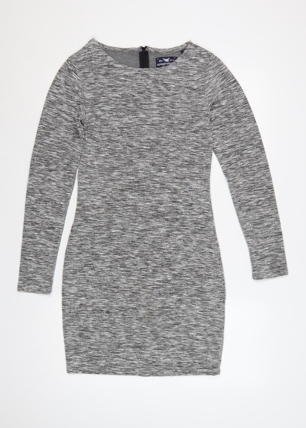 Superdry Women Grey Bodycon Jersey Dress Size M Long Sleeve
