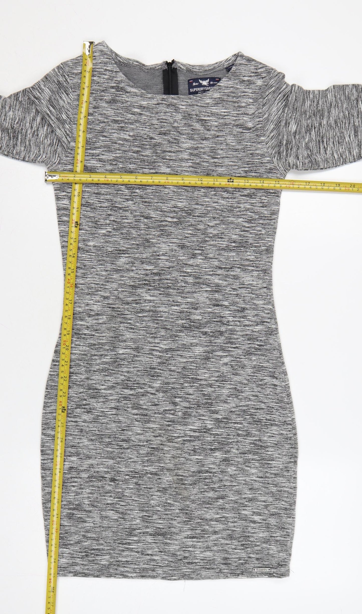 Superdry Women Grey Bodycon Jersey Dress Size M Long Sleeve
