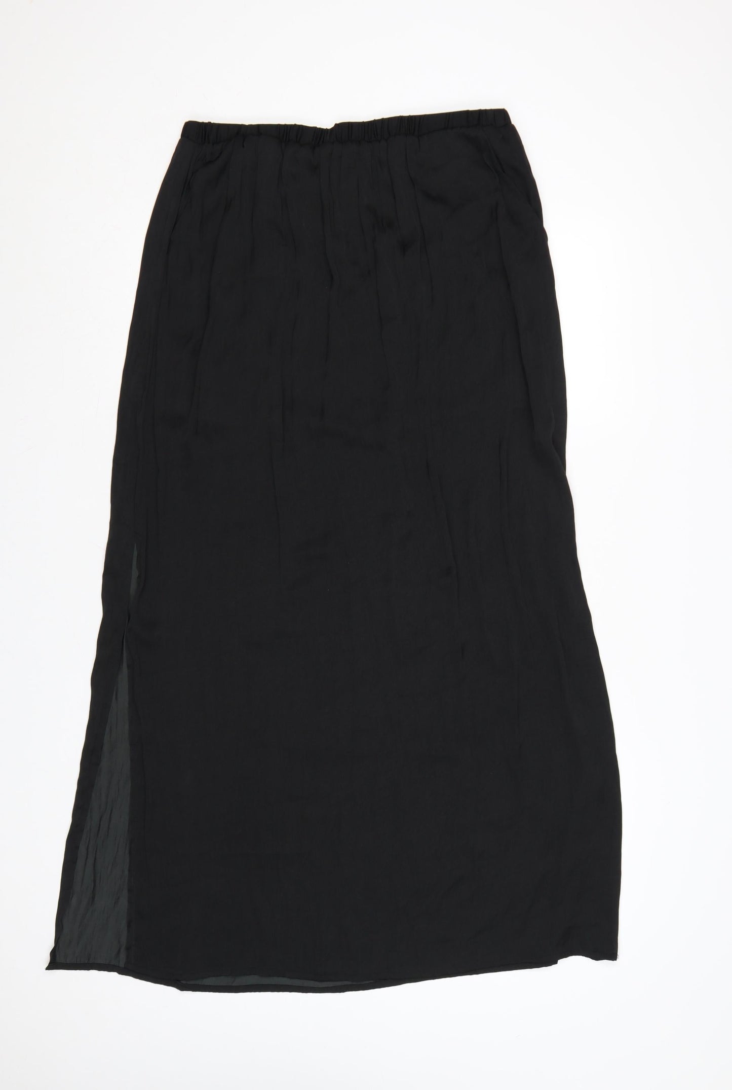 Qed London Women’s Black Long Chiffon Straight Skirt Size 14