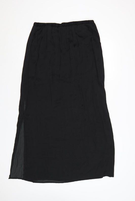 Qed London Women’s Black Long Chiffon Straight Skirt Size 14