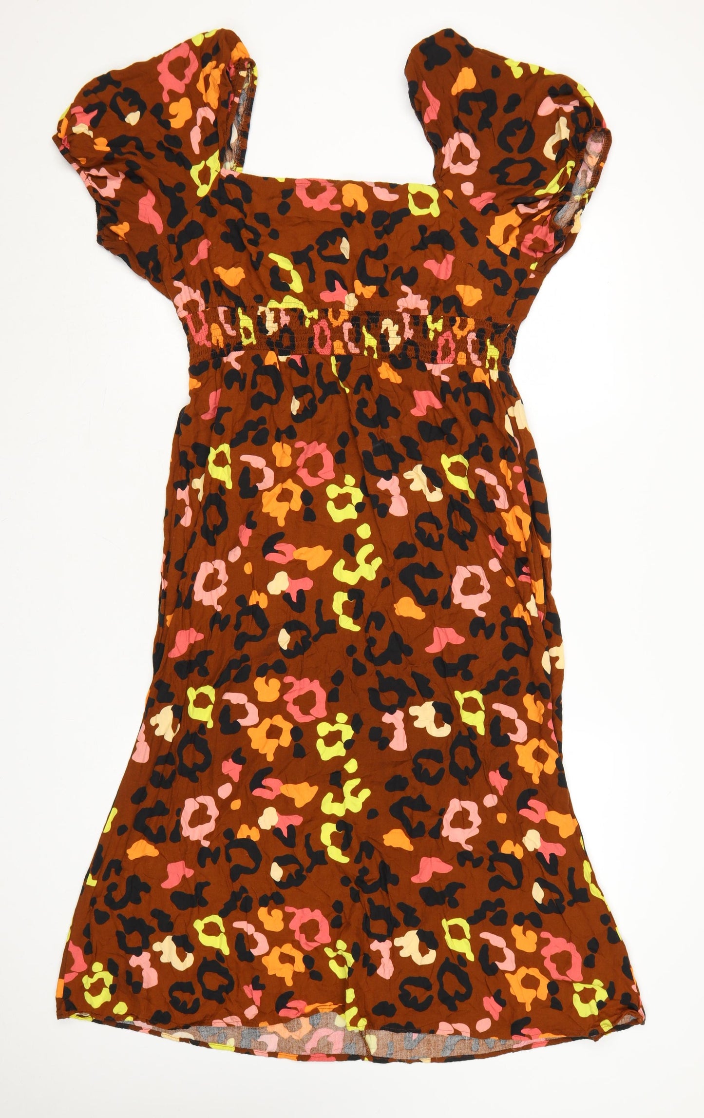 Never Fully Dressed Women Brown Animal Print Viscose A-Line Dress Size 16