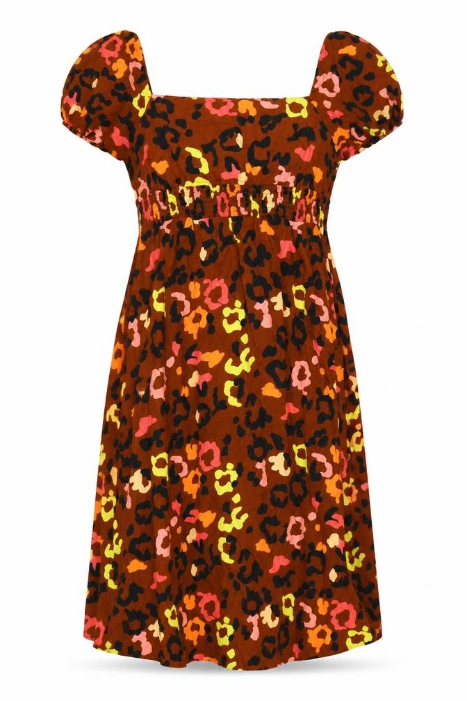 Never Fully Dressed Women Brown Animal Print Viscose A-Line Dress Size 16