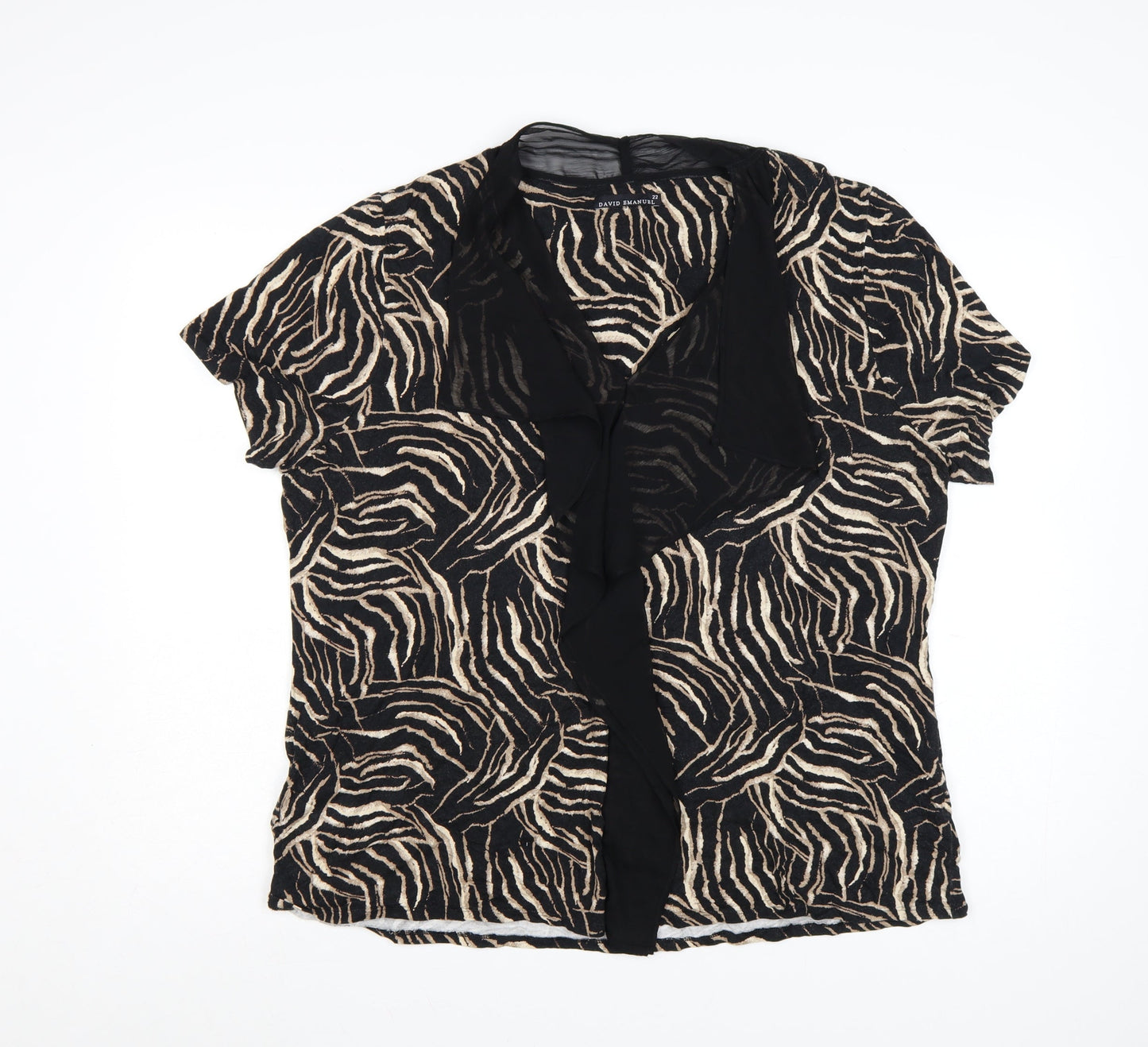 David Emanuel Women’s Beige Black Animal Print Ruffle Blouse Size 22