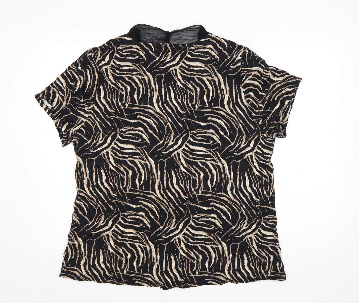 David Emanuel Women’s Beige Black Animal Print Ruffle Blouse Size 22