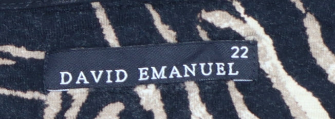 David Emanuel Women’s Beige Black Animal Print Ruffle Blouse Size 22