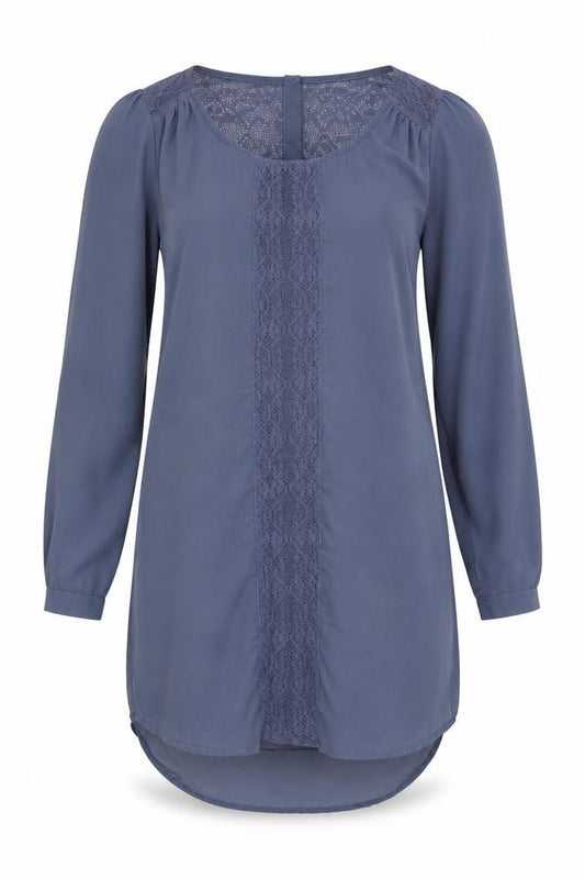 Vila Women Blue S Shirt Dress Lace Detail Long Sleeve Polyester