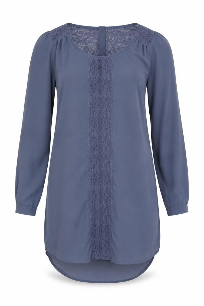 VILA Women Blue S Shirt Dress Lace Detail Long Sleeve Polyester