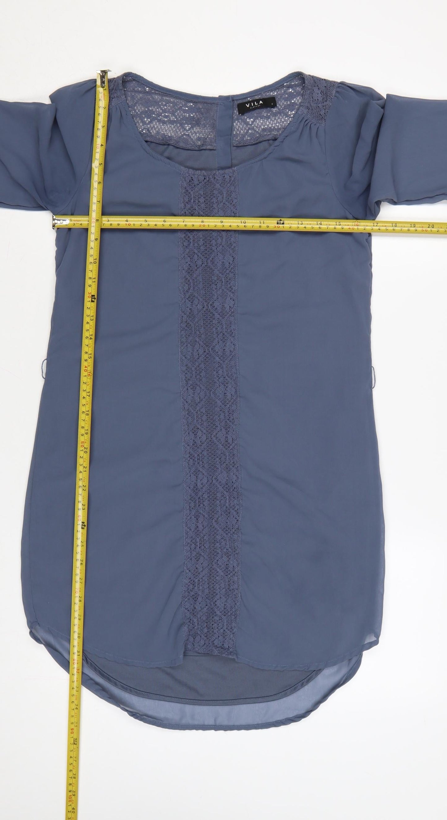 Vila Women Blue S Shirt Dress Lace Detail Long Sleeve Polyester