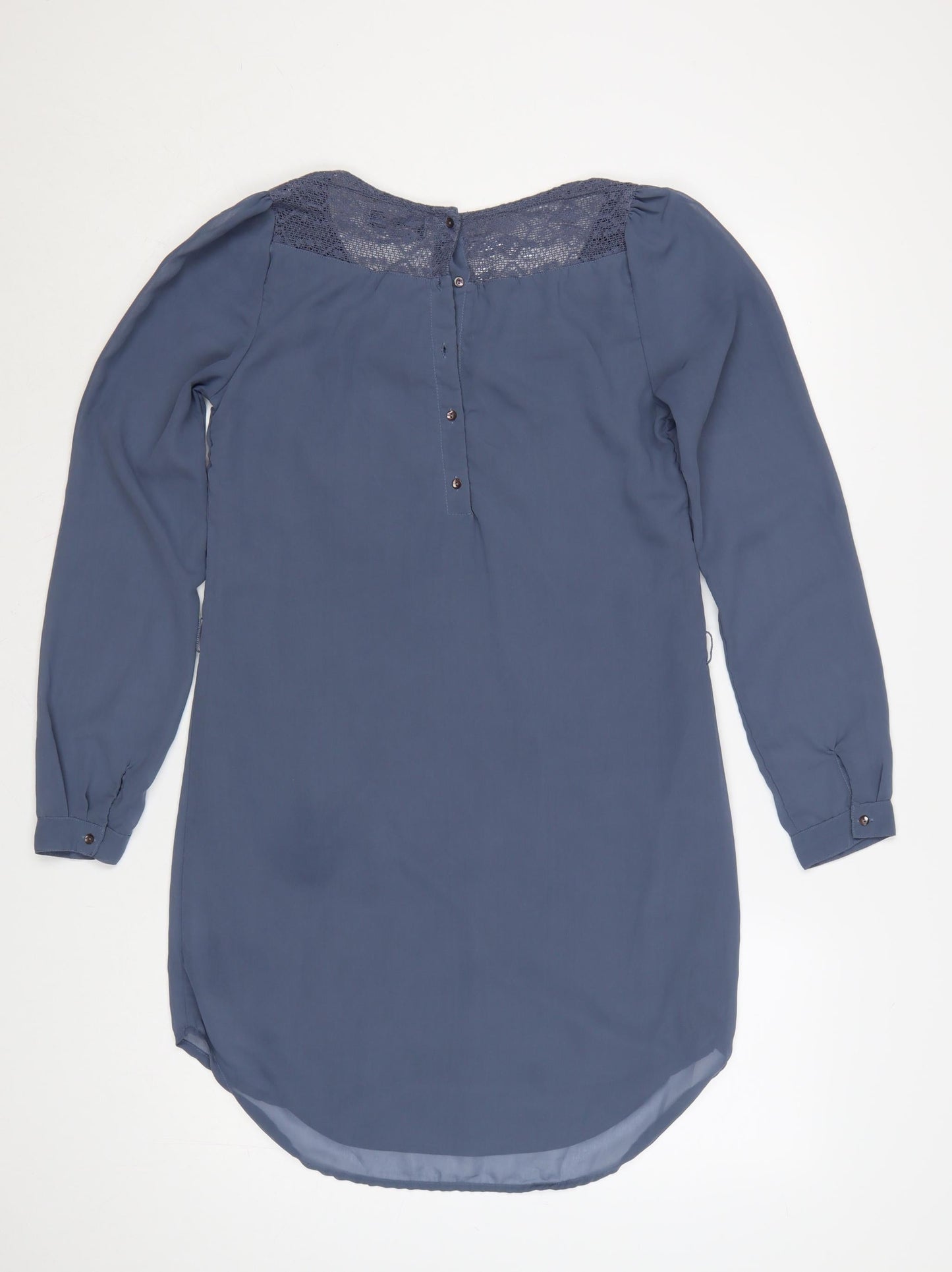 Vila Women Blue S Shirt Dress Lace Detail Long Sleeve Polyester