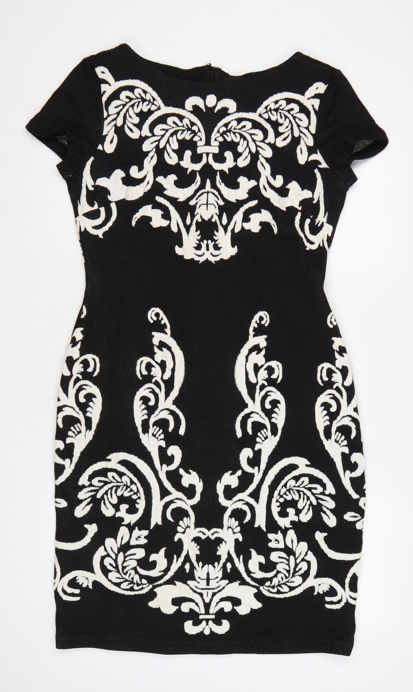Phase Eight Women Black Size 14 Bodycon Dress with Embroidered Pattern