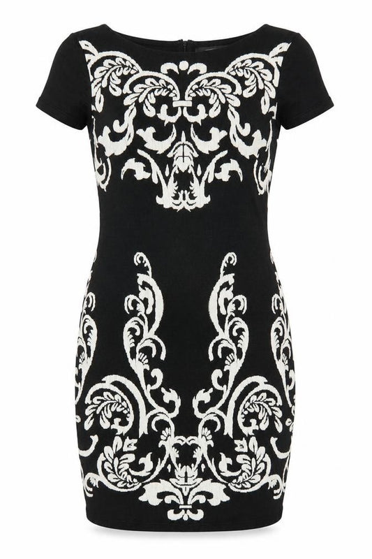 Phase Eight Women Black Size 14 Bodycon Dress with Embroidered Pattern