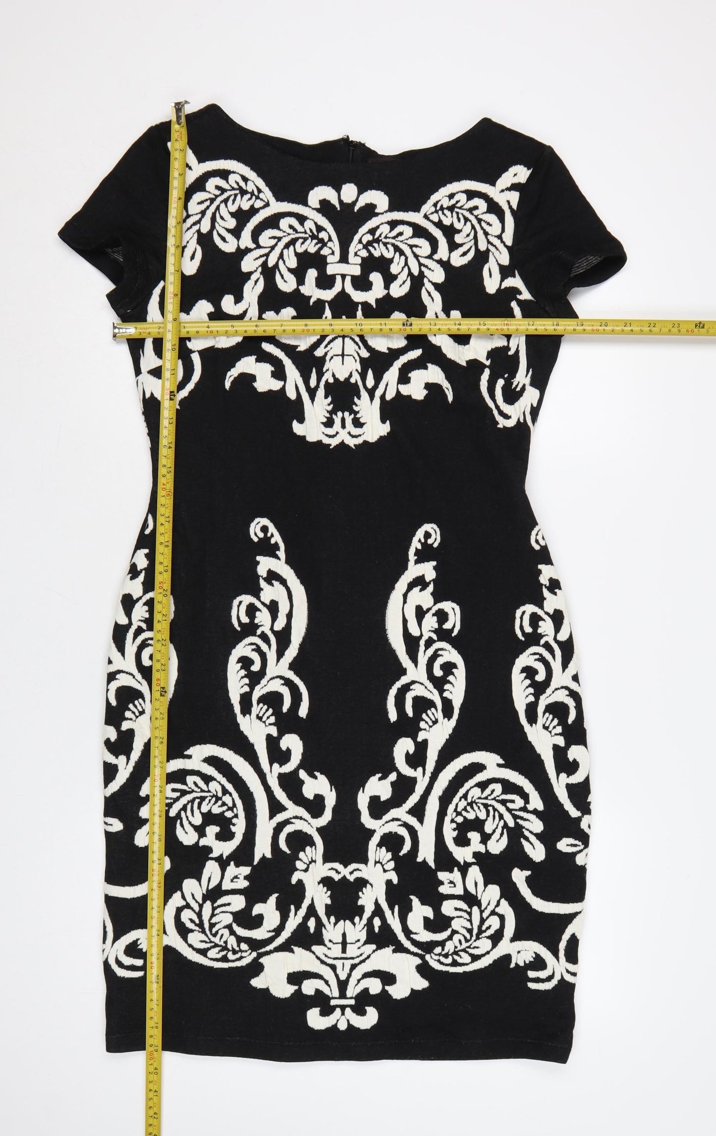 Phase Eight Women Black Size 14 Bodycon Dress with Embroidered Pattern