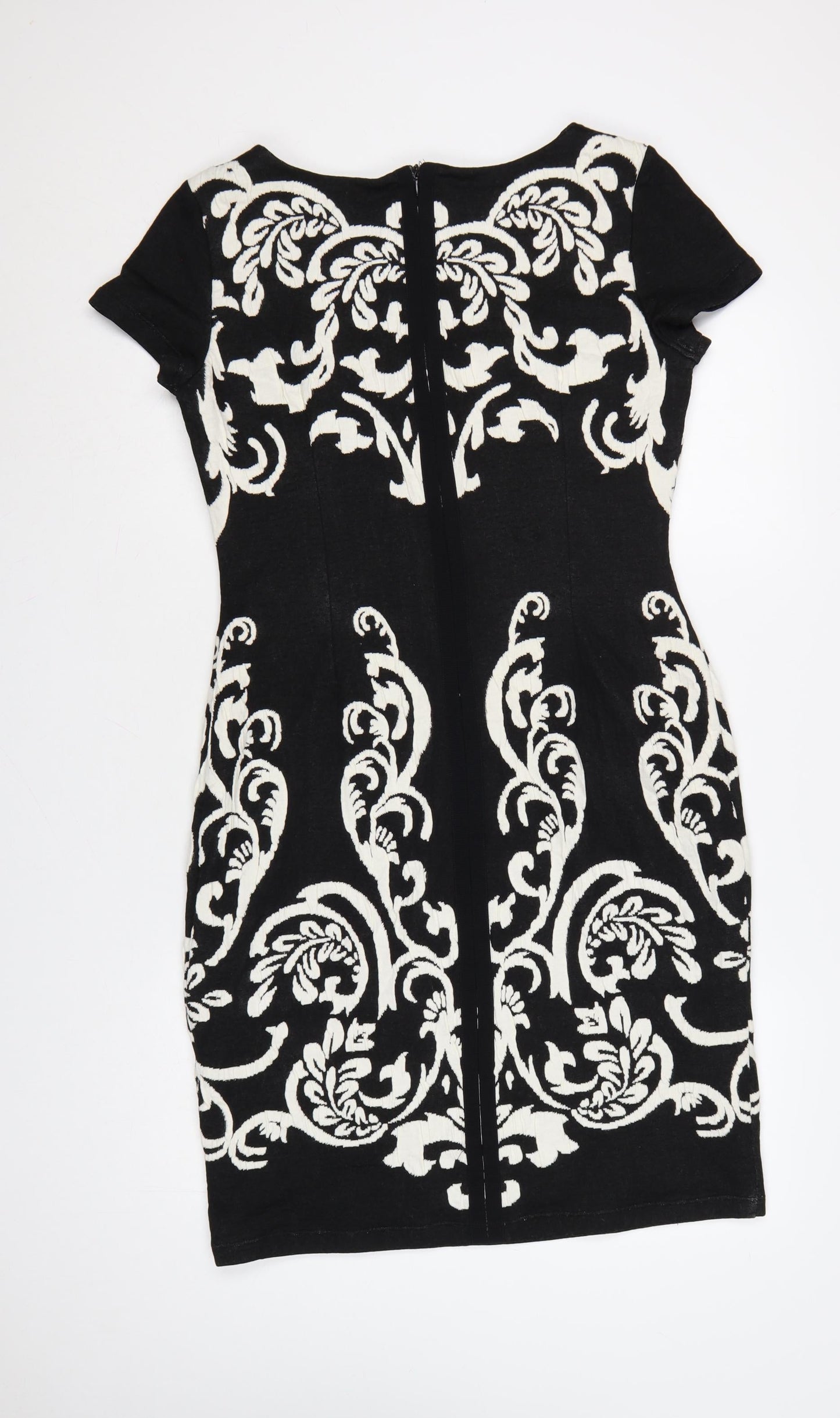 Phase Eight Women Black Size 14 Bodycon Dress with Embroidered Pattern