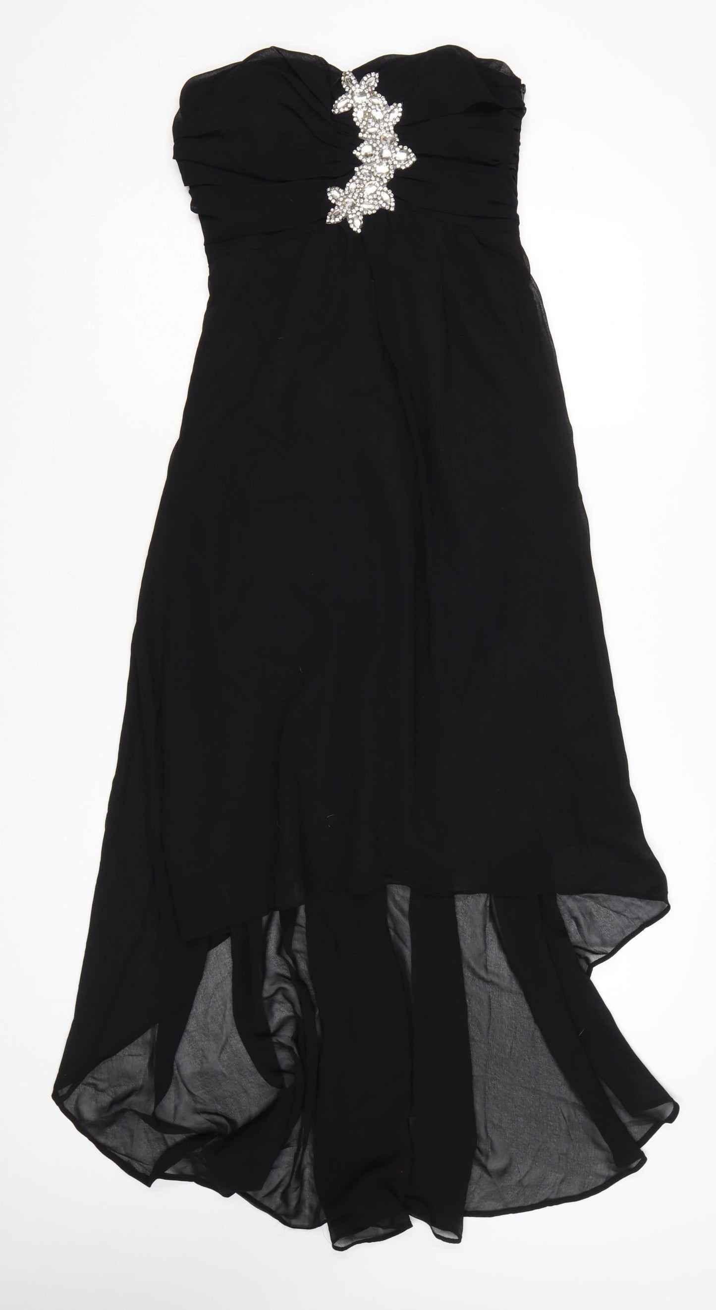 Eva & Lola Women Black Hi-Low Strapless Beaded Chiffon Dress M