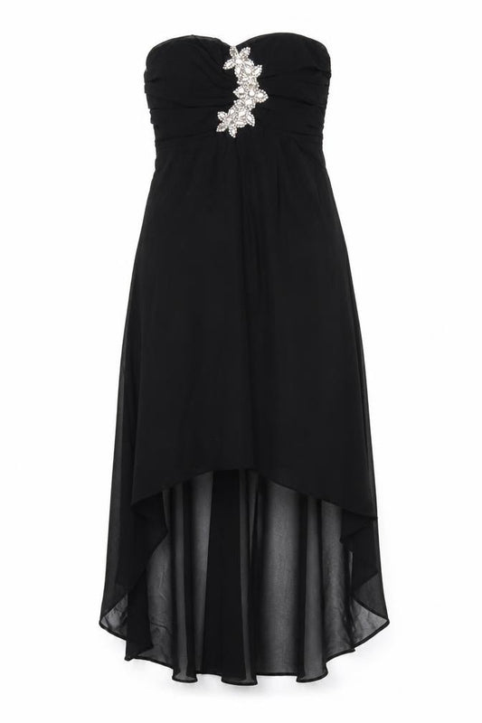 Eva & Lola Women Black Hi-Low Strapless Beaded Chiffon Dress M