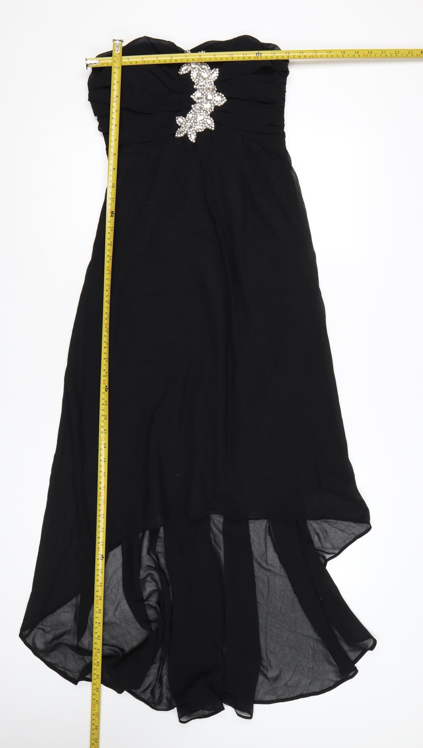 Eva & Lola Women Black Hi-Low Strapless Beaded Chiffon Dress M