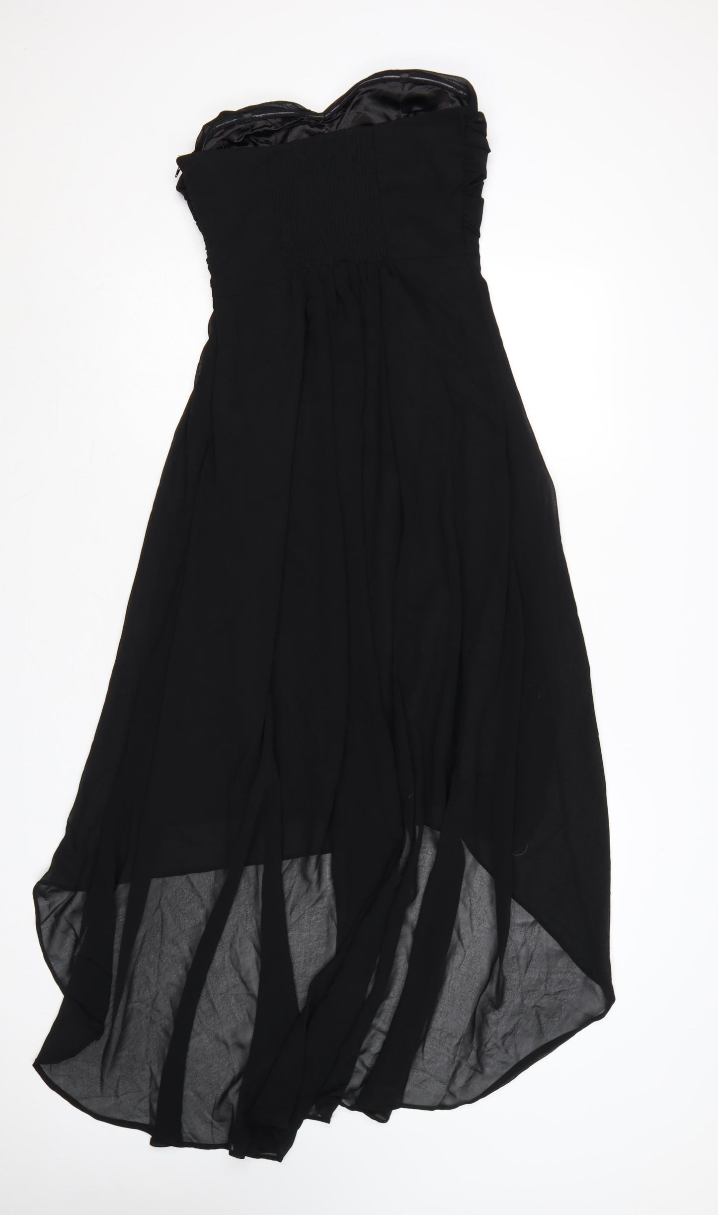 Eva & Lola Women Black Hi-Low Strapless Beaded Chiffon Dress M