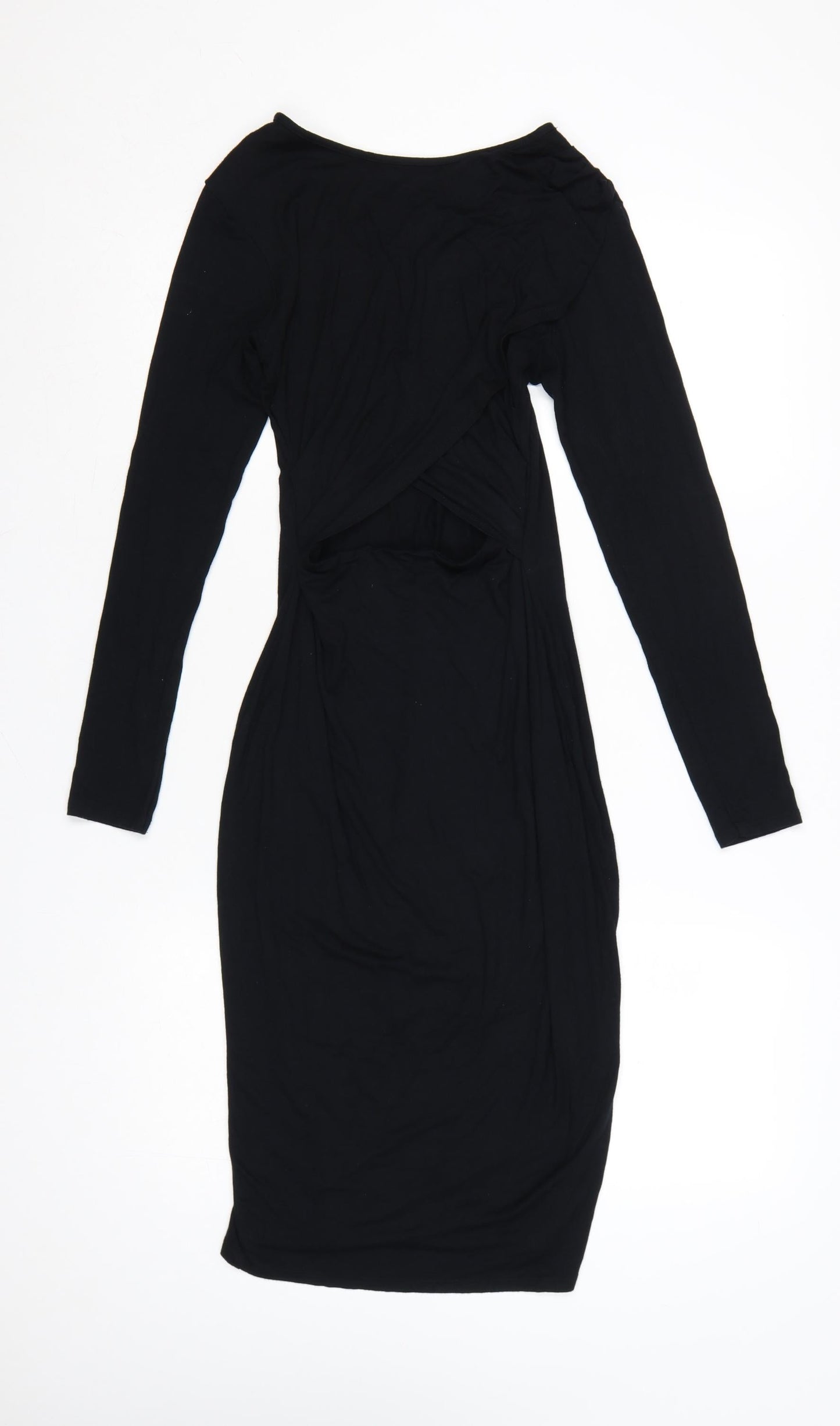 River Island Women Black Size 12 Bodycon Stretch Long Sleeve Dress