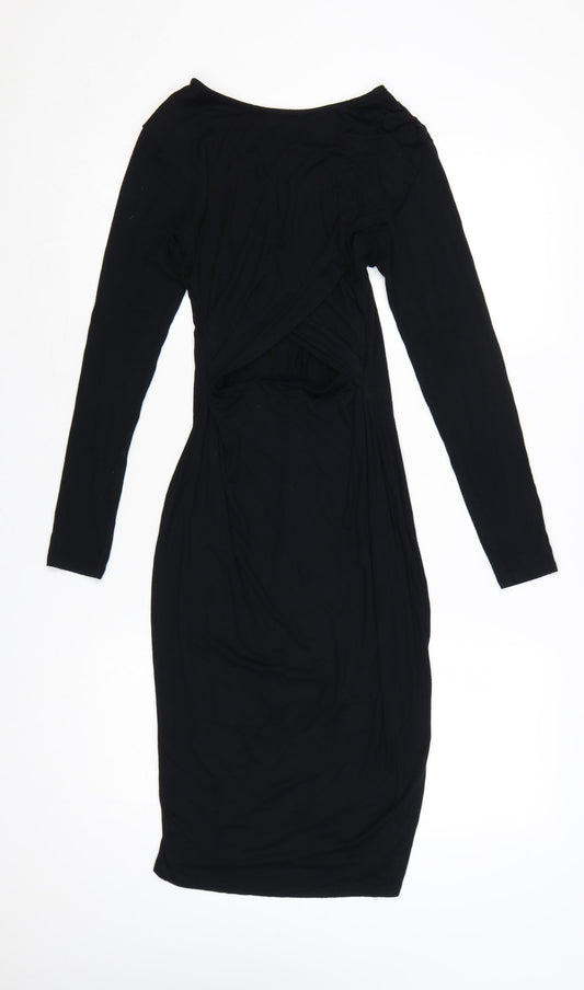 River Island Women Black Size 12 Bodycon Stretch Long Sleeve Dress