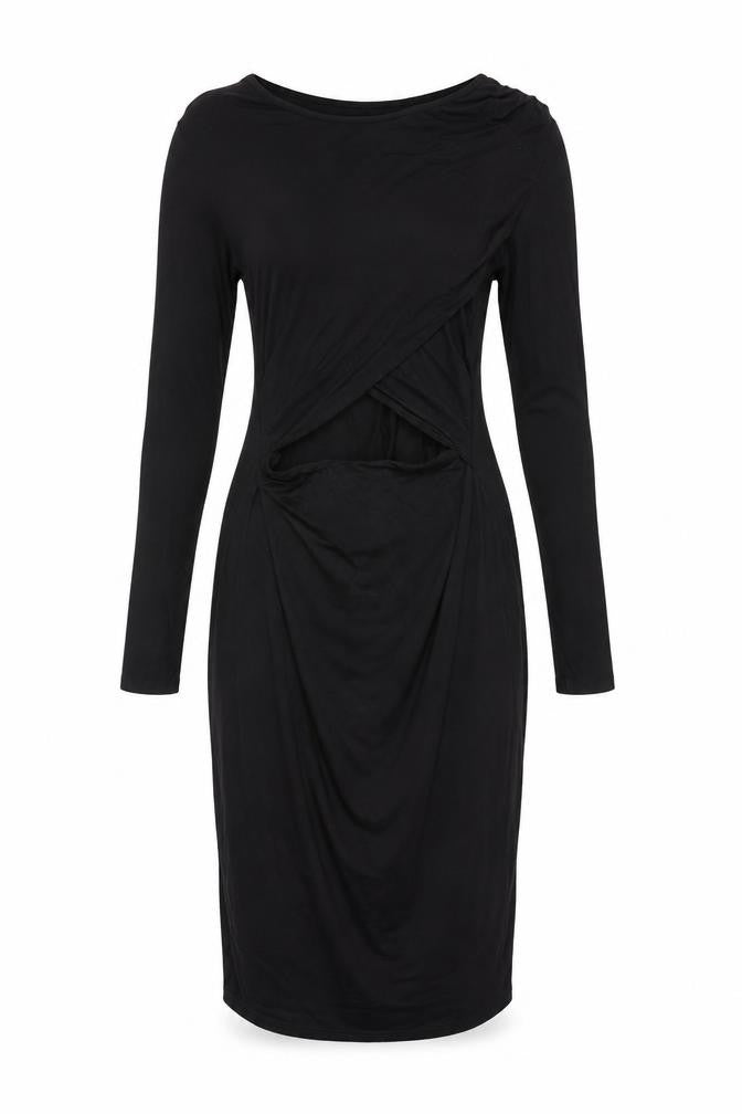 River Island Women Black Size 12 Bodycon Stretch Long Sleeve Dress