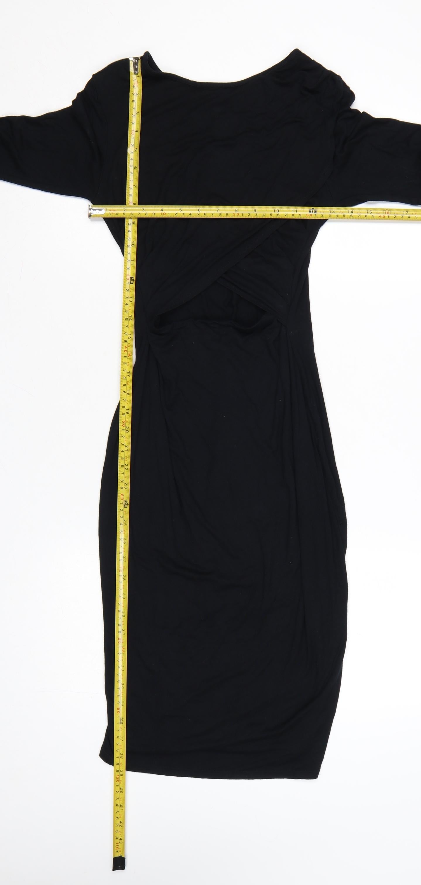 River Island Women Black Size 12 Bodycon Stretch Long Sleeve Dress
