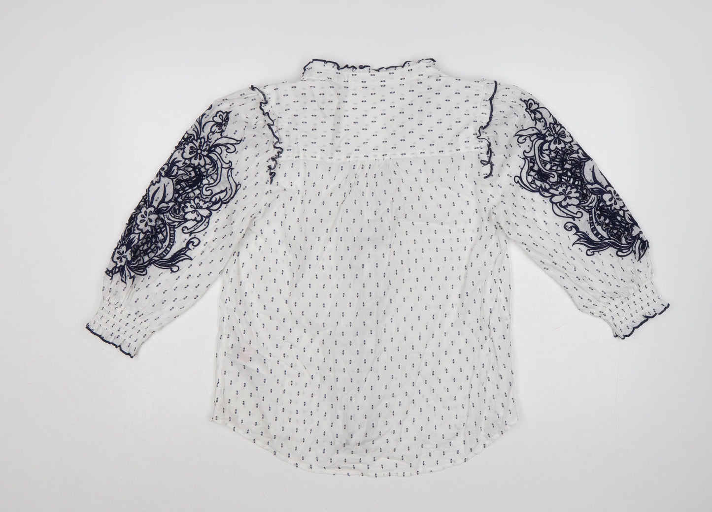 Love & Roses Women's White Blue Floral Embroidered Blouse UK 12