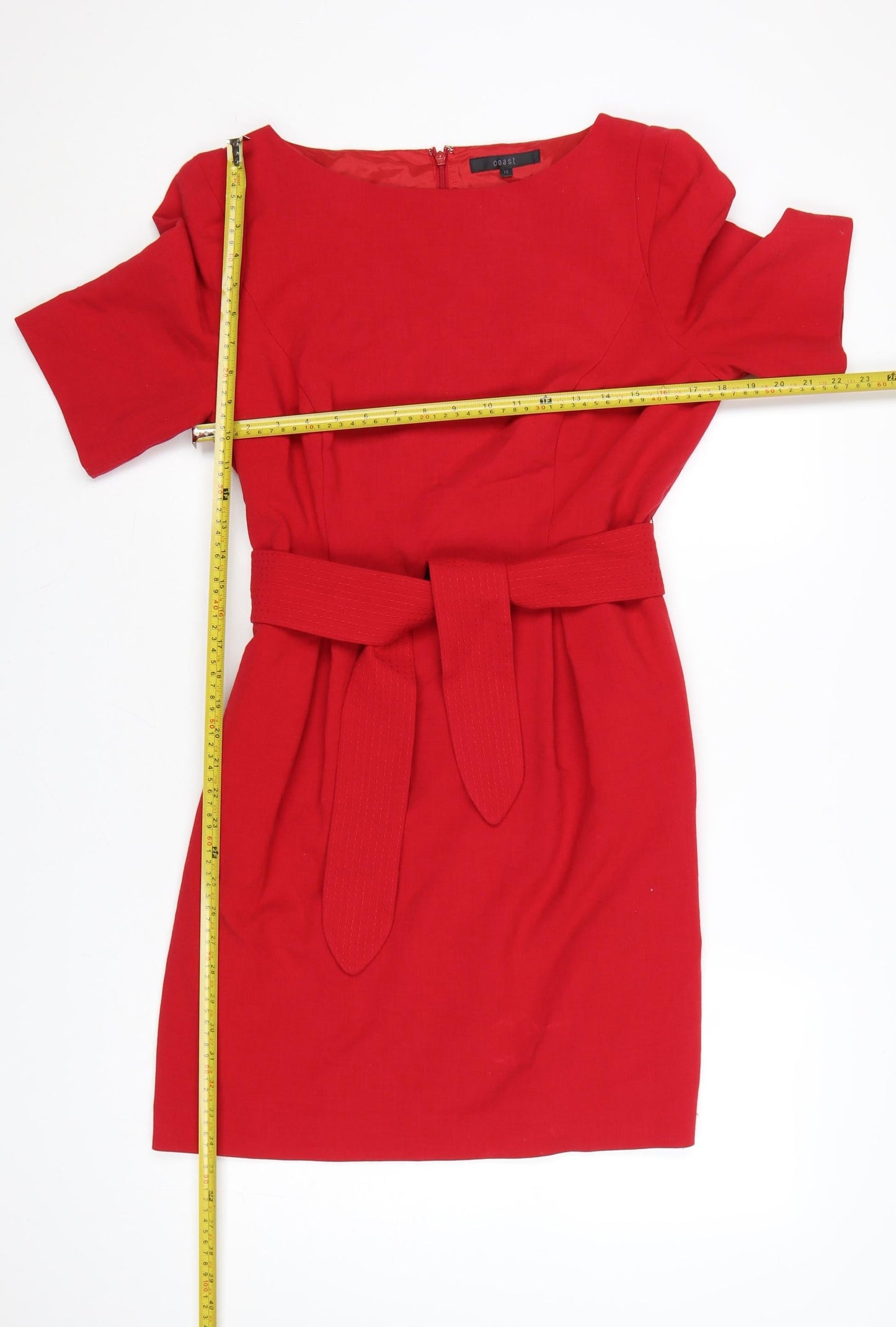 Coast Women Red Size 16 Short Sleeve Belted Shift Dress