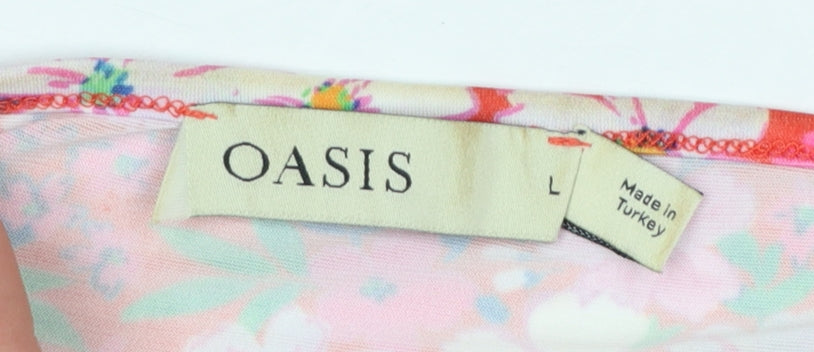 Oasis Womens Pink Floral Fit & Flare Knee Length Dress L