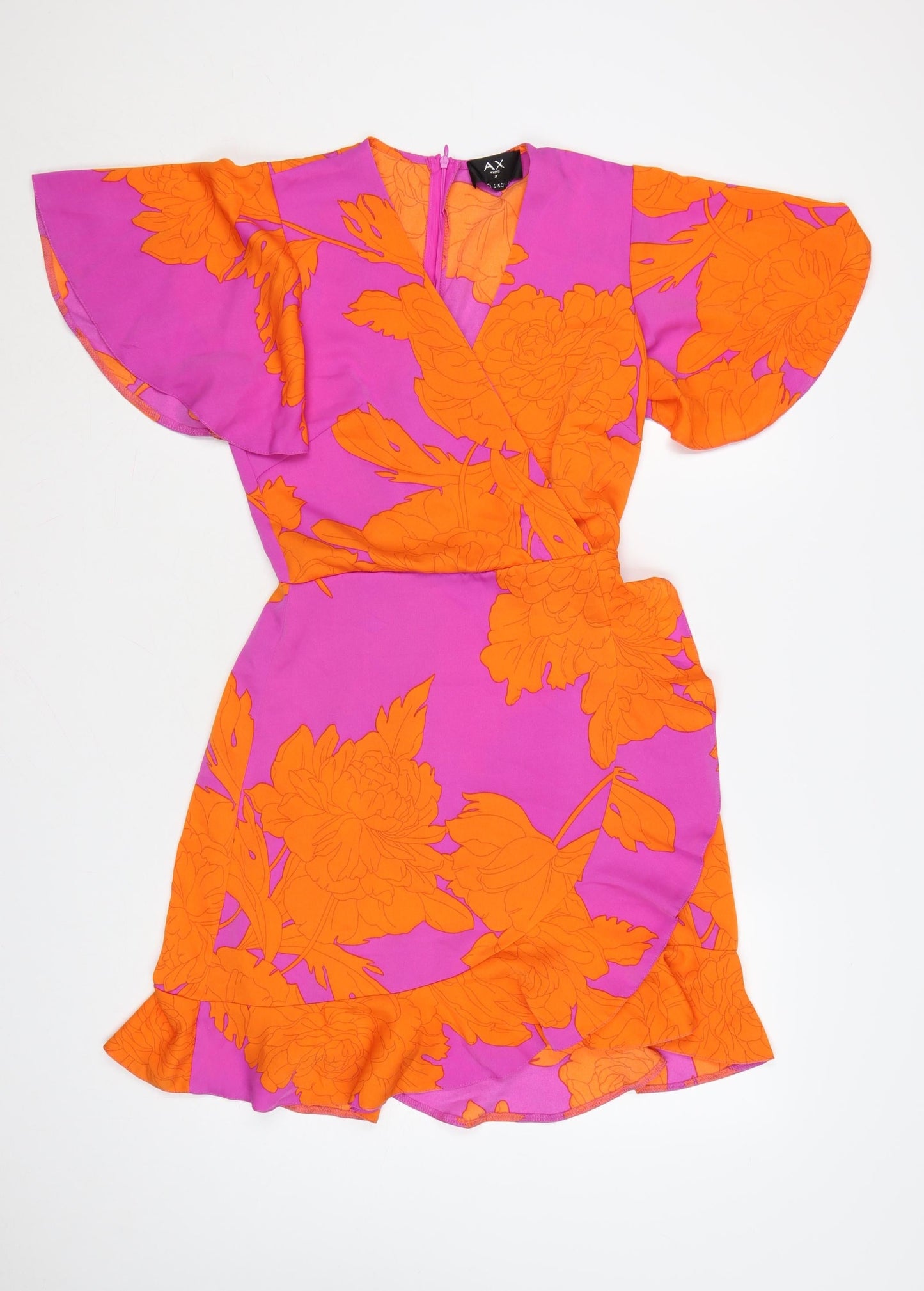 AX Paris Women’s Multicoloured Floral Wrap Dress Size 8 Short Sleeve