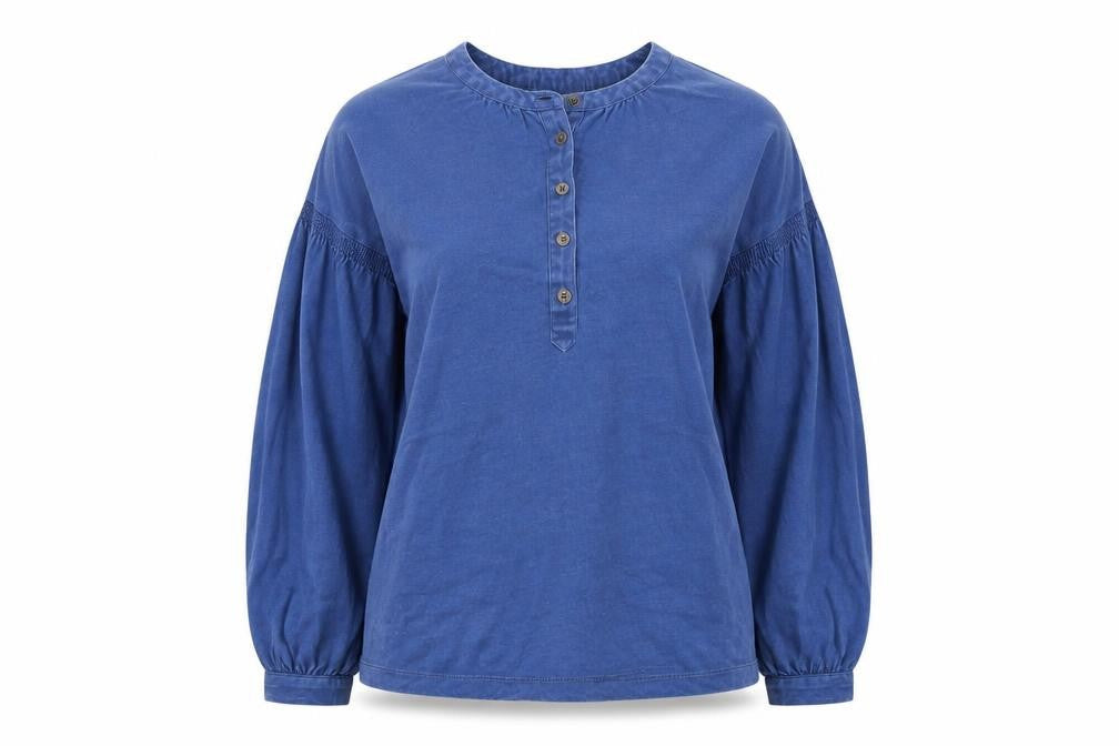 FatFace Women Blue Cotton Henley Tunic Blouse UK 10 Long Sleeve