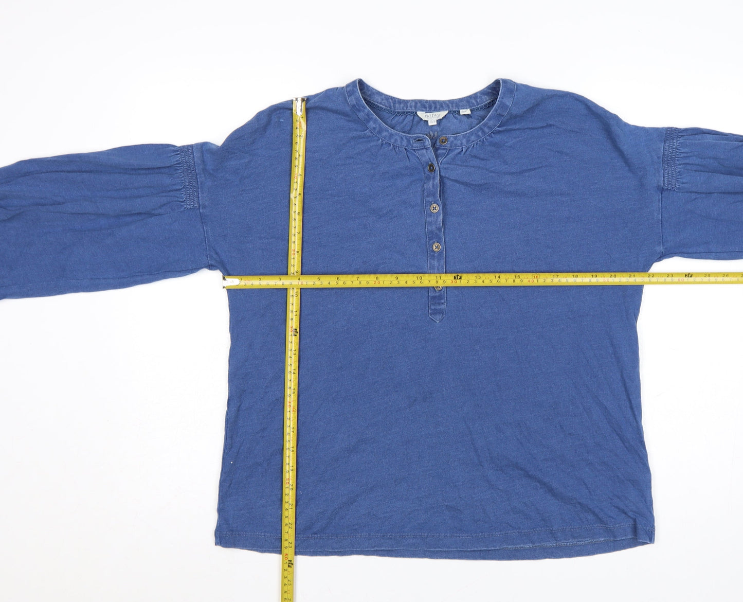 FatFace Women Blue Cotton Henley Tunic Blouse UK 10 Long Sleeve