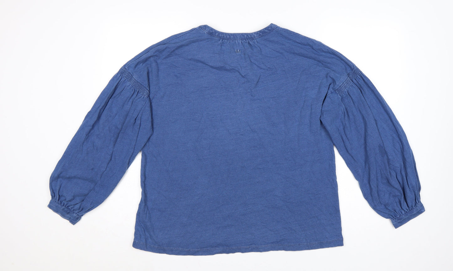 FatFace Women Blue Cotton Henley Tunic Blouse UK 10 Long Sleeve