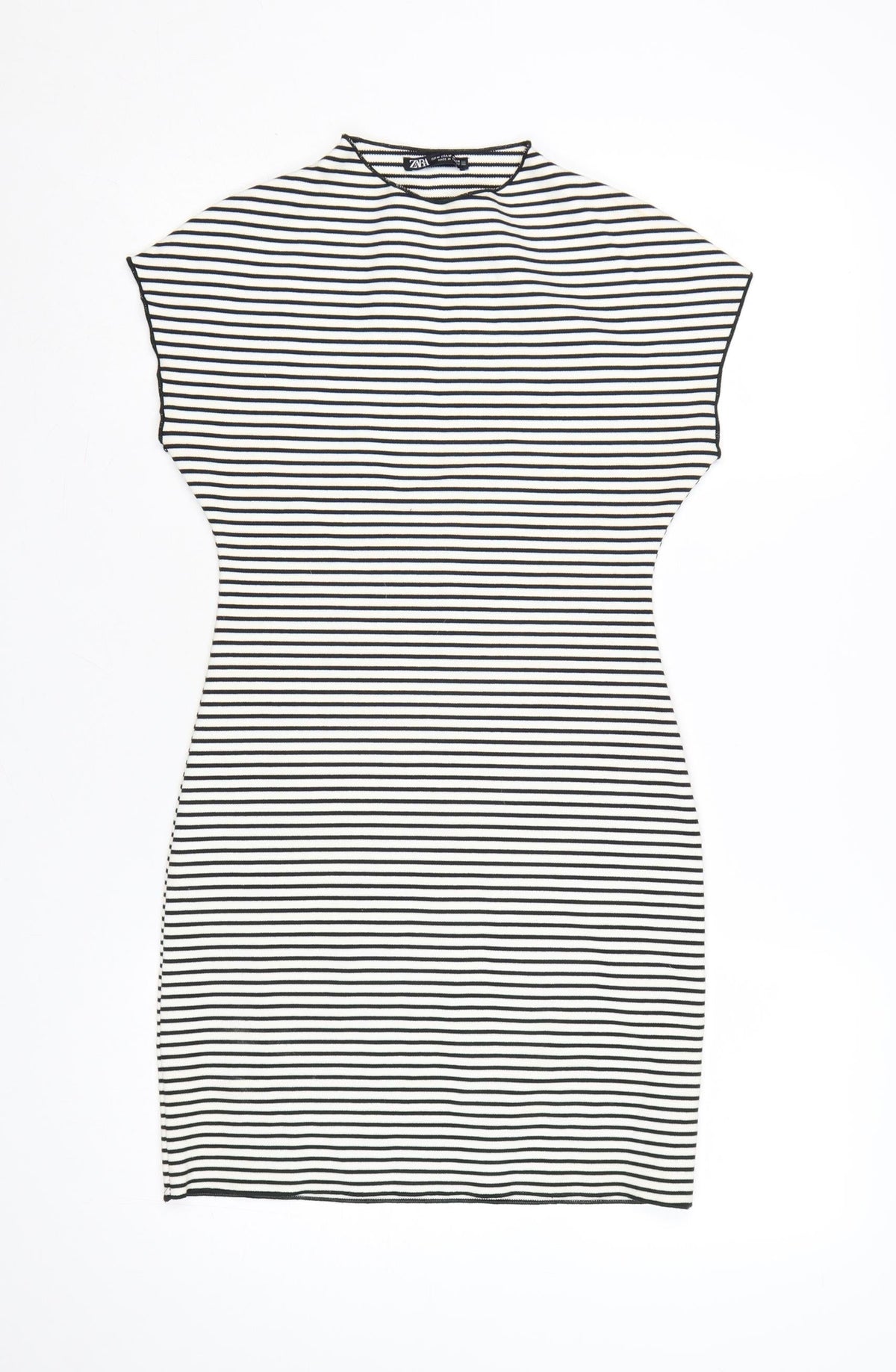 Zara Women Black White Striped Bodycon Dress Size 12 Short Sleeve