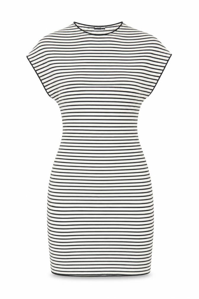 Zara Women Black White Striped Bodycon Dress Size 12 Short Sleeve