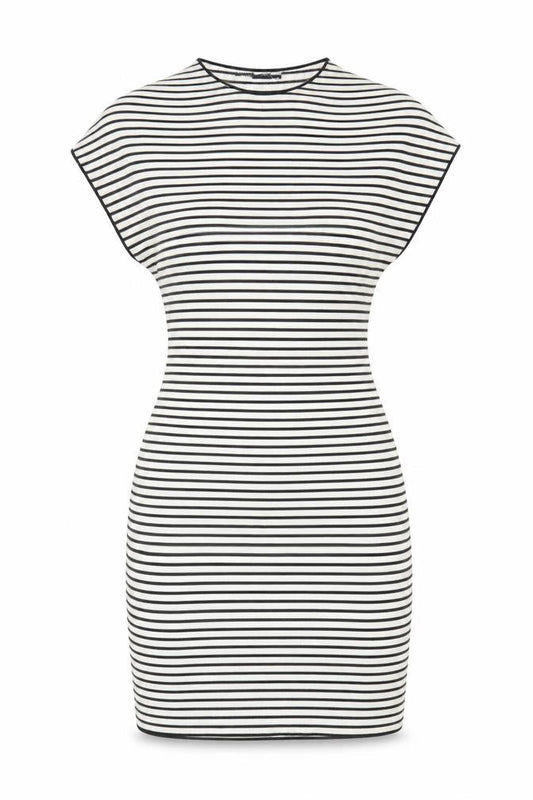 Zara Women Black White Striped Bodycon Dress Size 12 Short Sleeve