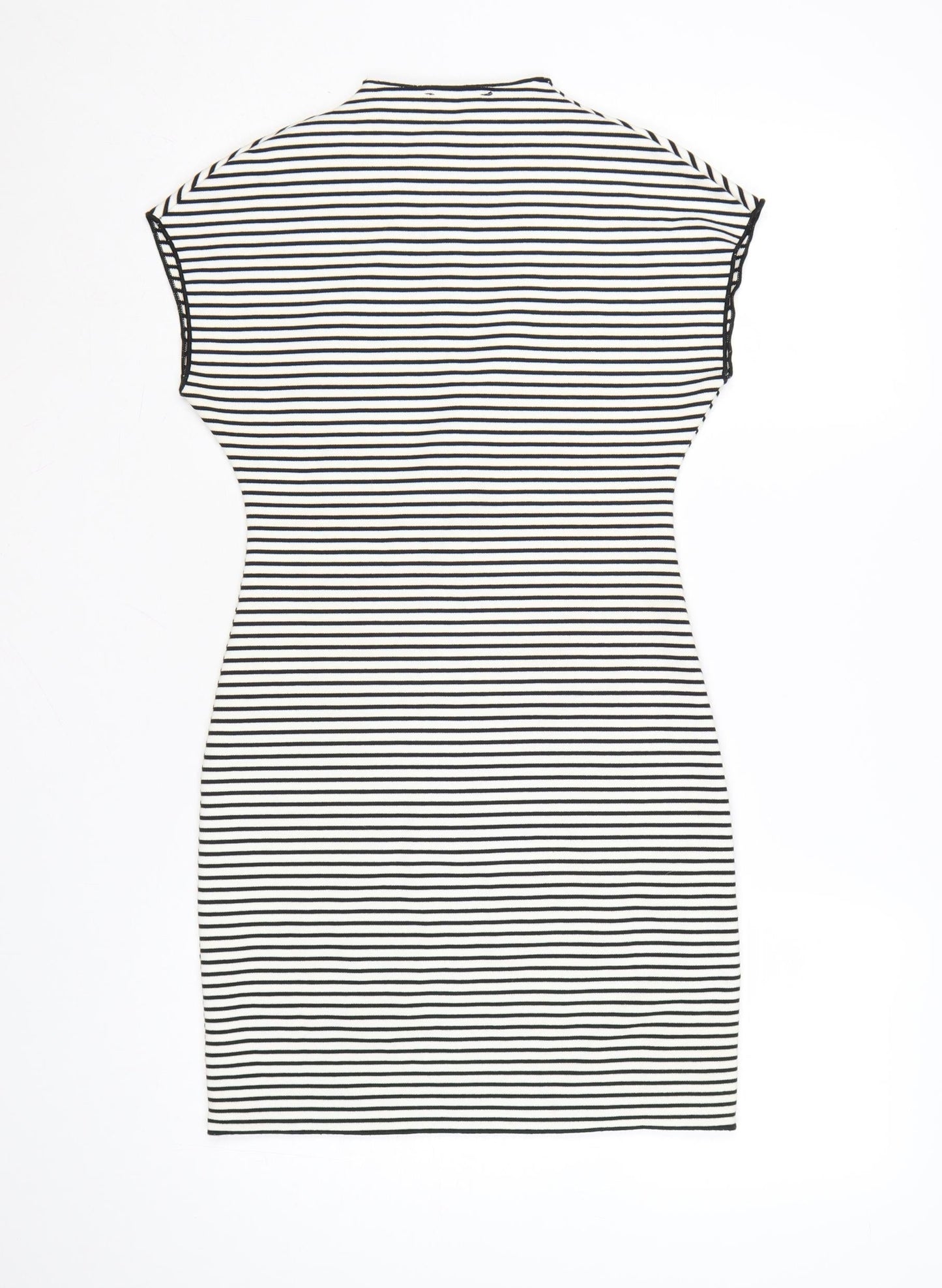 Zara Women Black White Striped Bodycon Dress Size 12 Short Sleeve