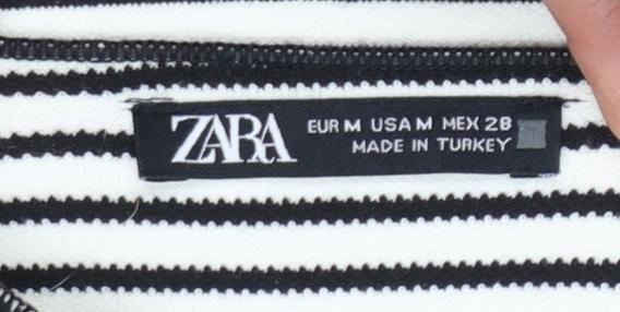 Zara Women Black White Striped Bodycon Dress Size 12 Short Sleeve