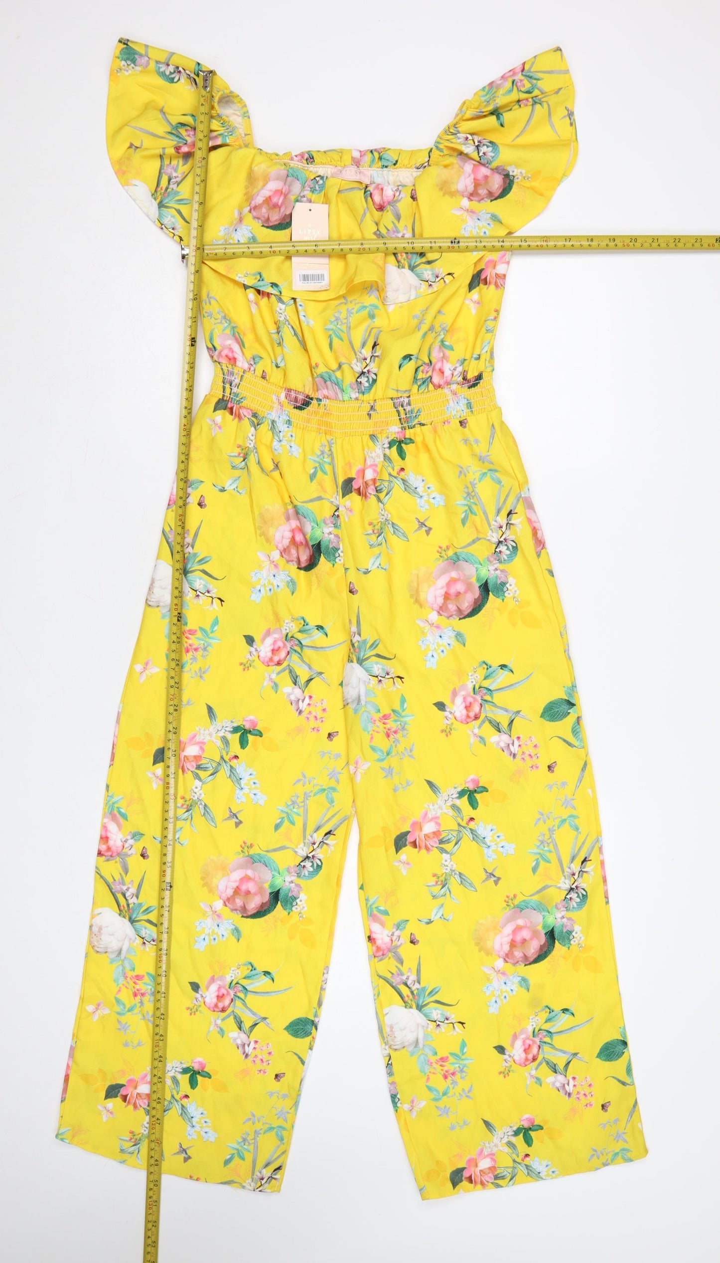 Lipsy Girls Yellow Floral Bardot Frill Playsuit 12 Years