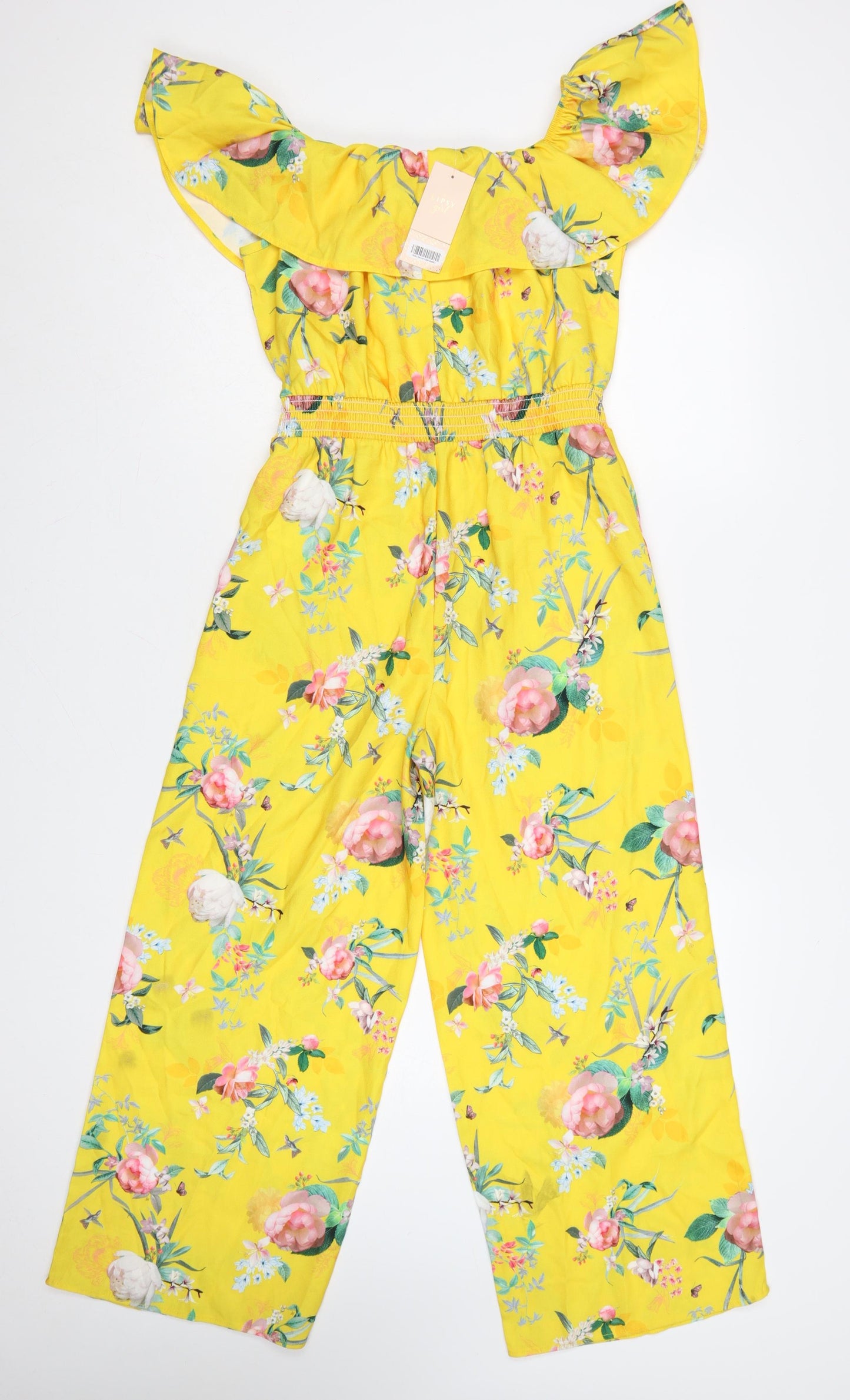 Lipsy Girls Yellow Floral Bardot Frill Playsuit 12 Years