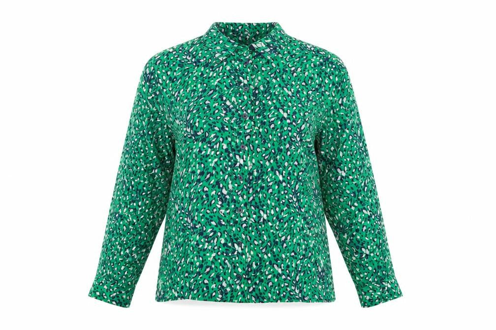 Whistles Women Green Animal Print Long Sleeve Button-Up Shirt Size 14