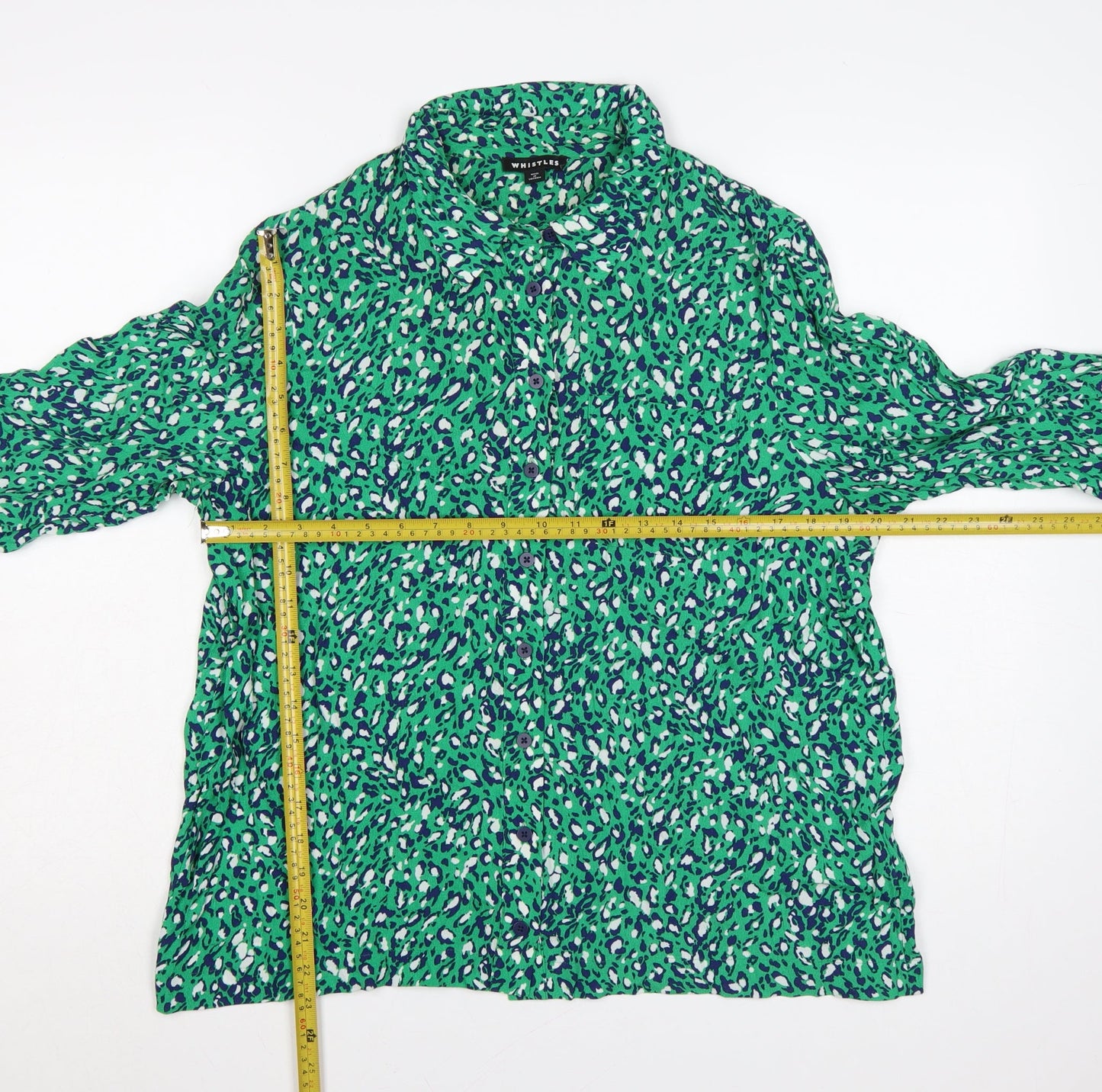 Whistles Women Green Animal Print Long Sleeve Button-Up Shirt Size 14