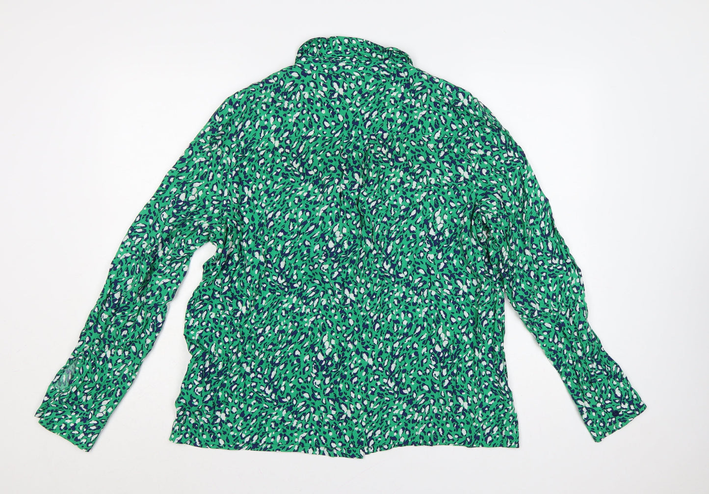Whistles Women Green Animal Print Long Sleeve Button-Up Shirt Size 14