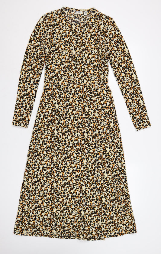 River Island Women’s Multicoloured Leopard Print Midi A-Line Dress Size 8
